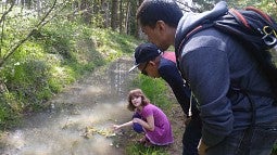 Students from Creston Elementary School look for newts in a creek