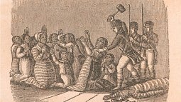 U.S. Army soldiers depicted attacking Native Americans