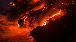 Lava pouring into ocean