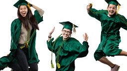 Leaping students in gowns