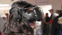 Woman wearing virtual reality headset