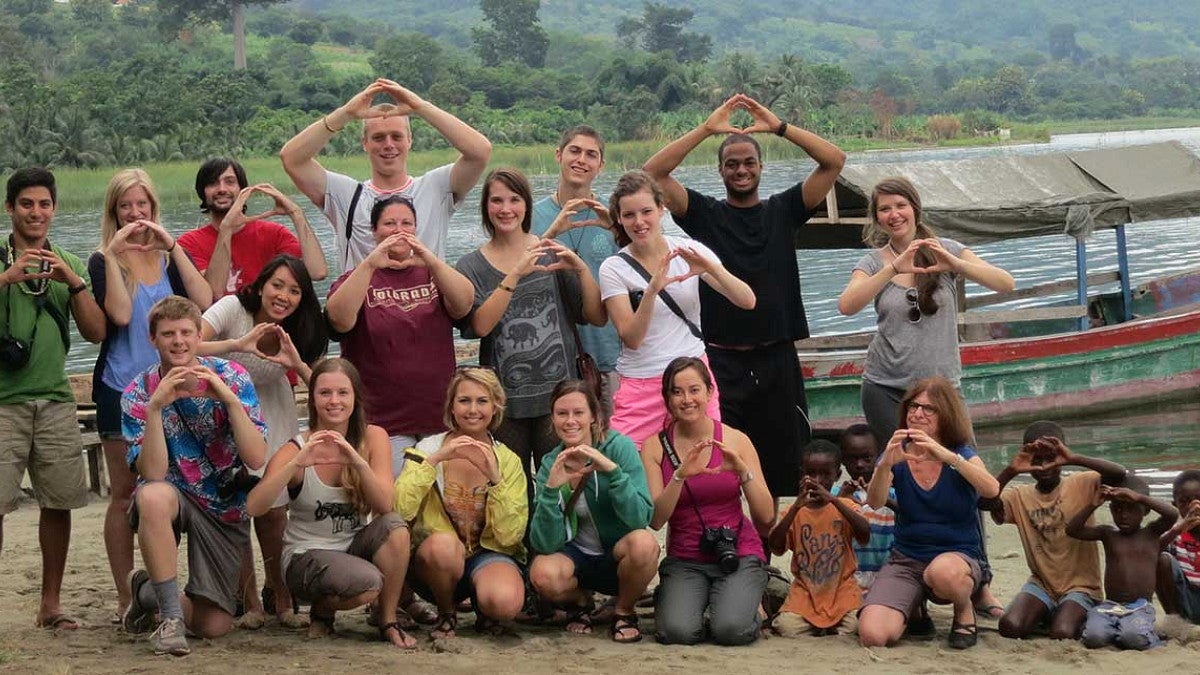 University of Oregon students in the School of Journalism and Communication’s Media in Ghana program visit Lake Bosumtwi, a sacred Lake in Ashanti culture