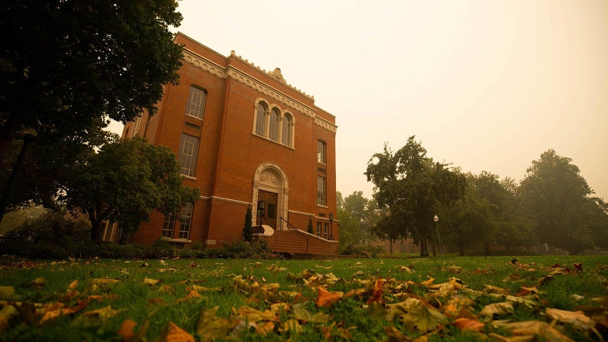 Wildfire smoke in the sky over Chapman Hall