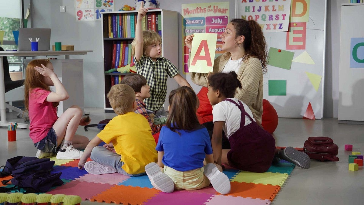 Preschool class learning the alphabet