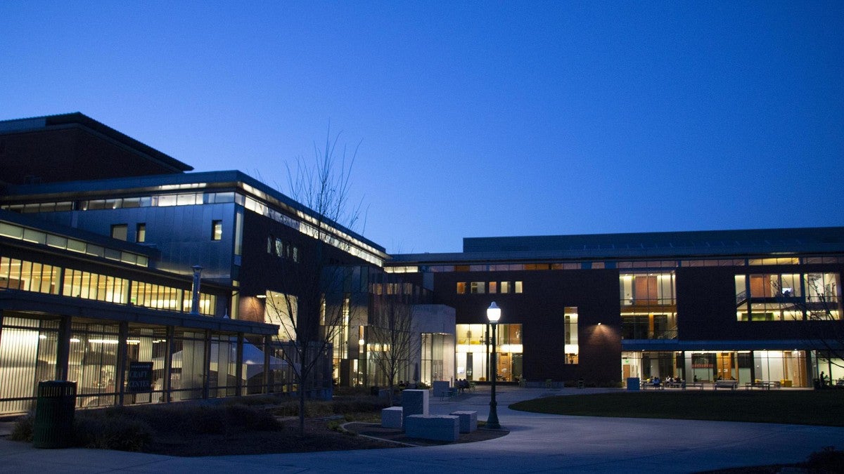 Erb Memorial Union in the evening