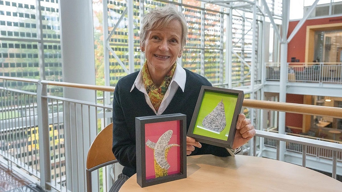 Bettina Cornwall showing her sticker art