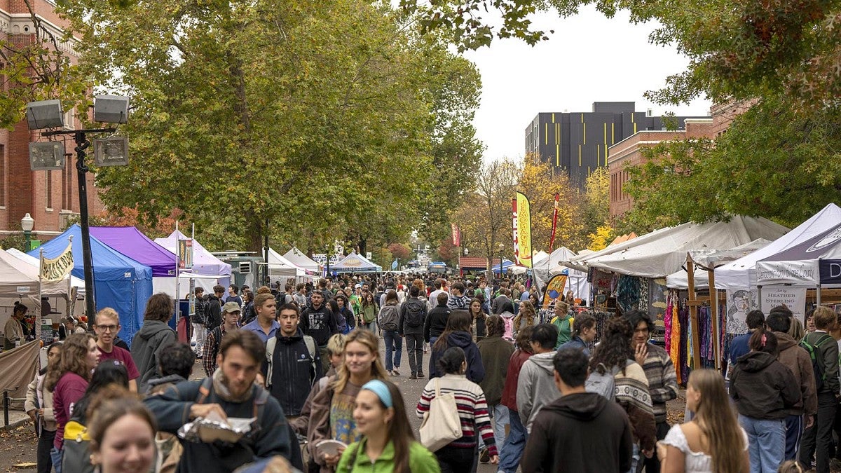 a crowd at the street faire on the UO Eugene campus