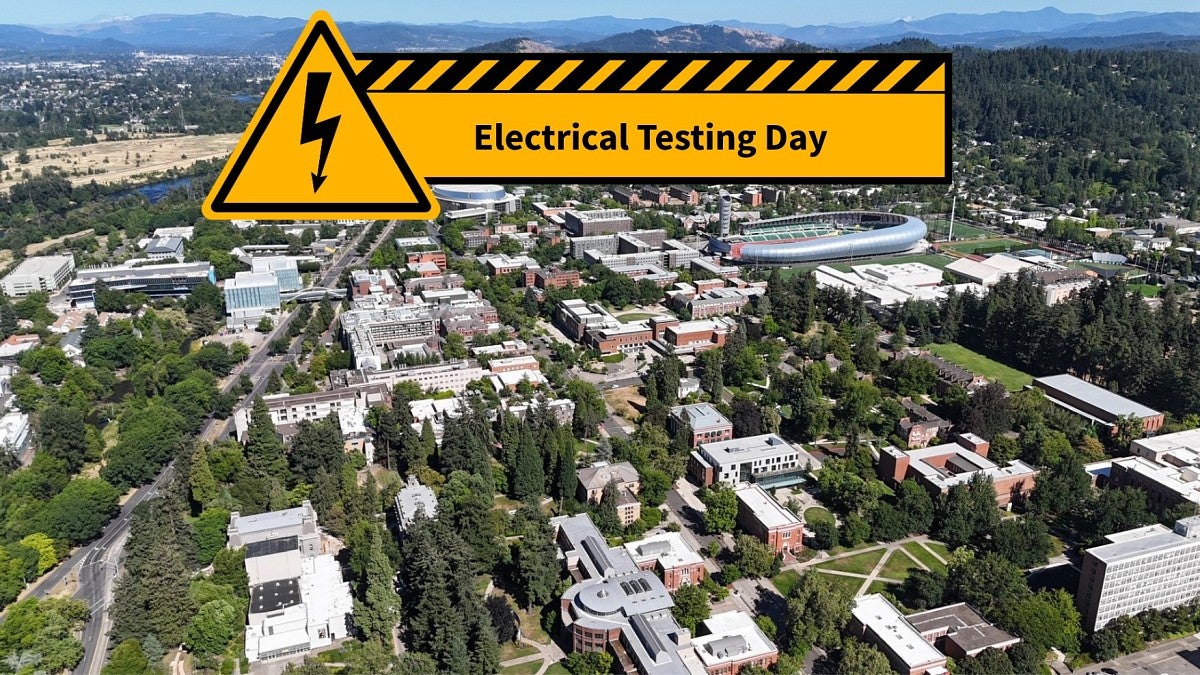 UO aerial with Electrical Testing Day logo