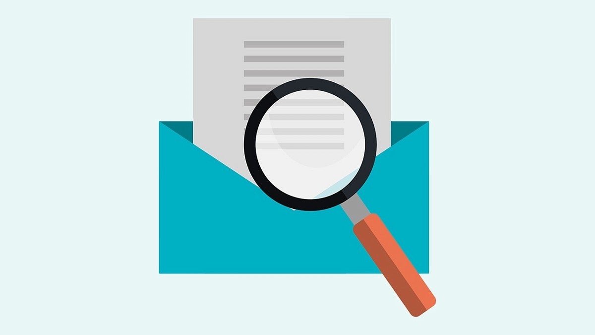 blue envelope with magnifying glass