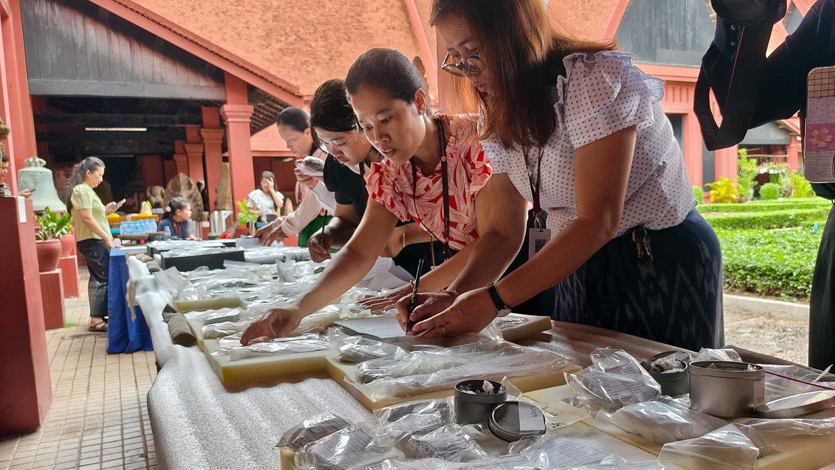 Cambodian artifacts being unpacked at the National Museum of Cambodia in Phnom Penh