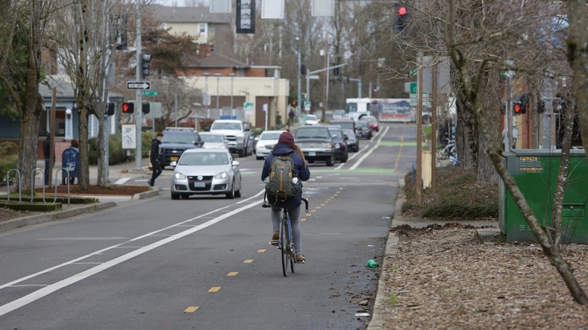 The two-way bike lanes on Alder Street