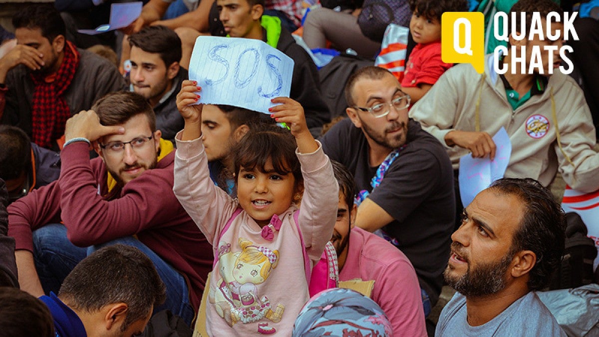 Syrian refugees at railway station in Hungary