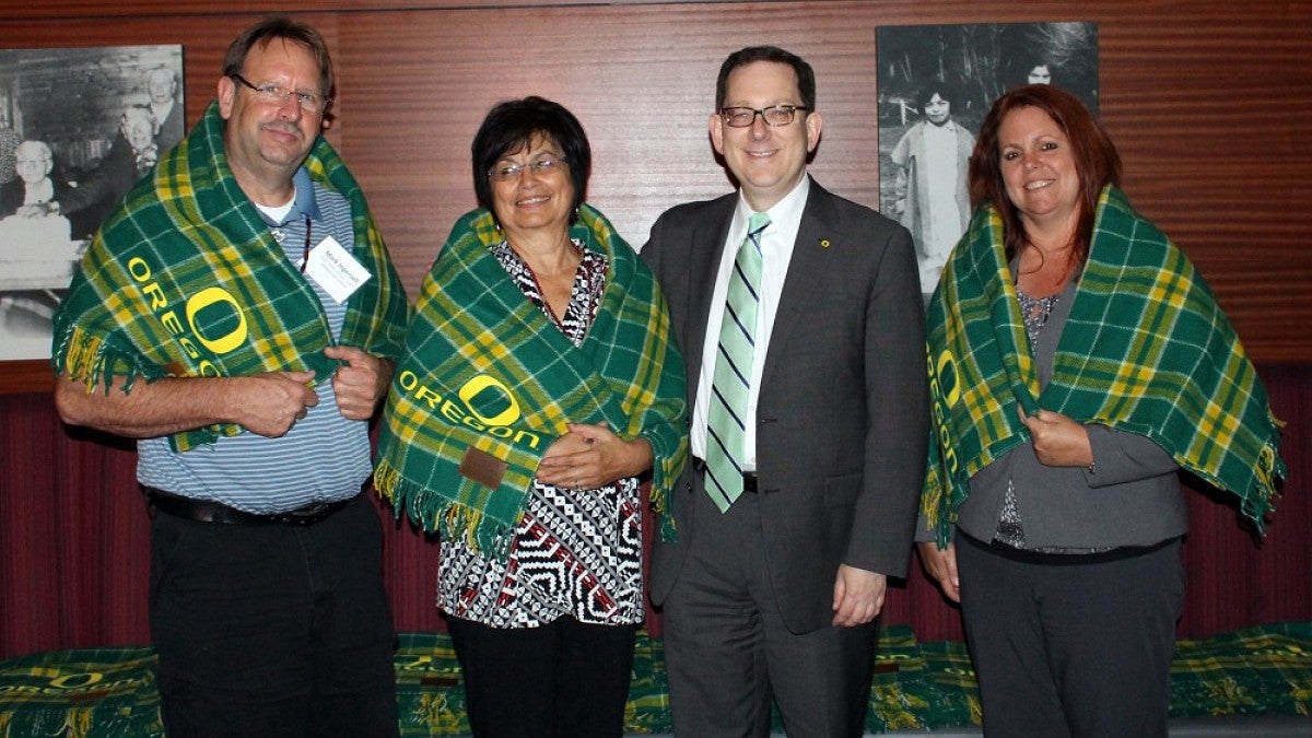 President Schill with officials from the Coquille, Siletz and Coos, Lower Umpqua and Siuslaw tribes