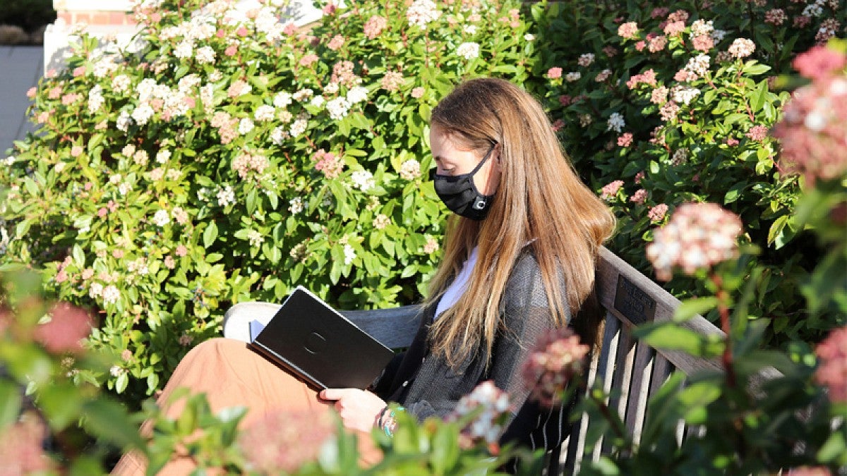 Woman reading outdoor on bench