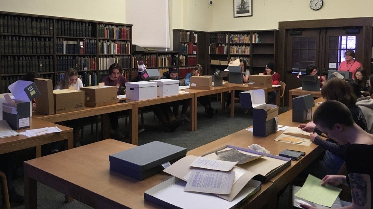 Students doing research