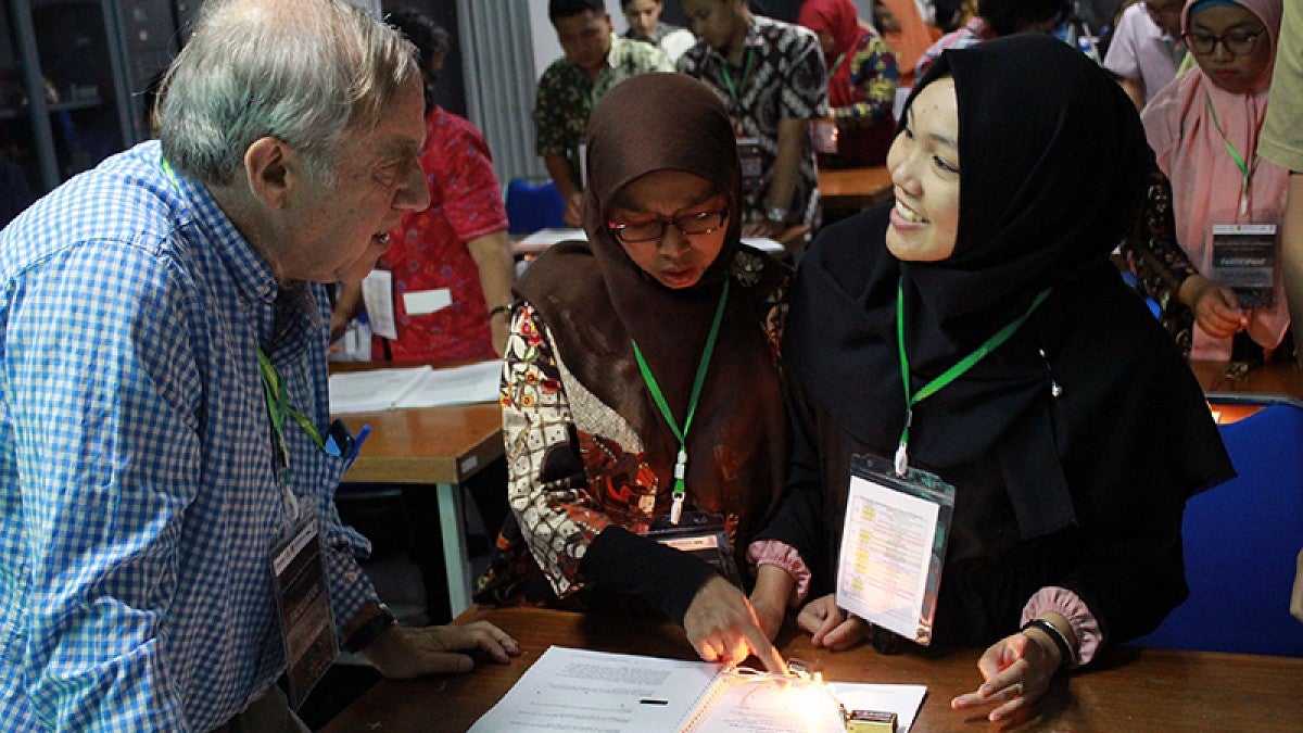 David Sokoloff with secondary teachers in Indonesia