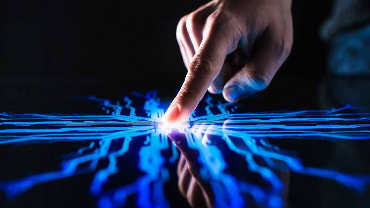 Finger touching flat screen