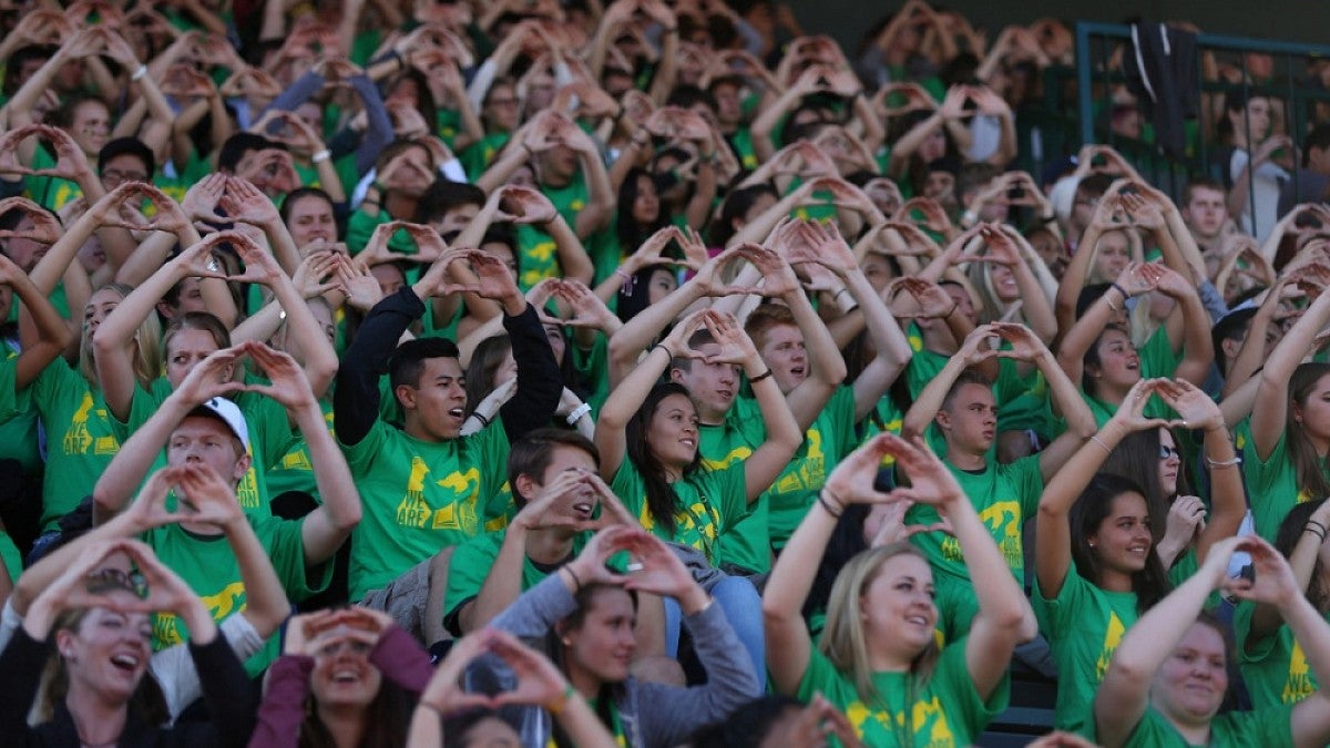 Students at a pep rally