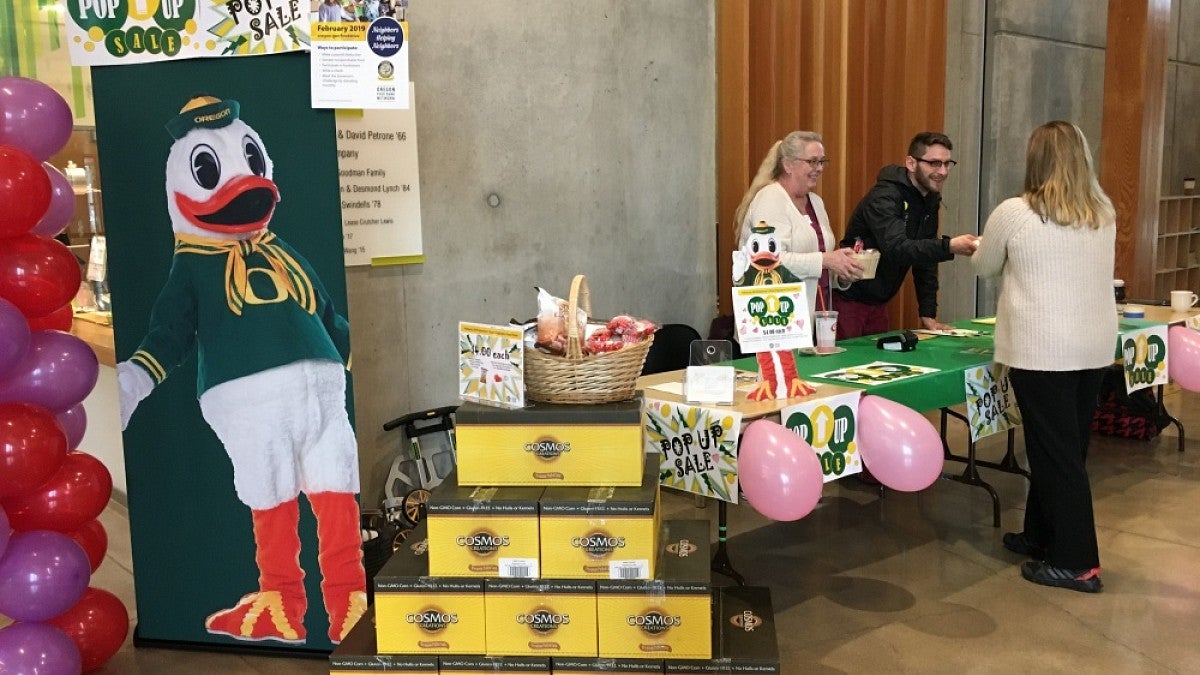 Food drive table sale in the EMU