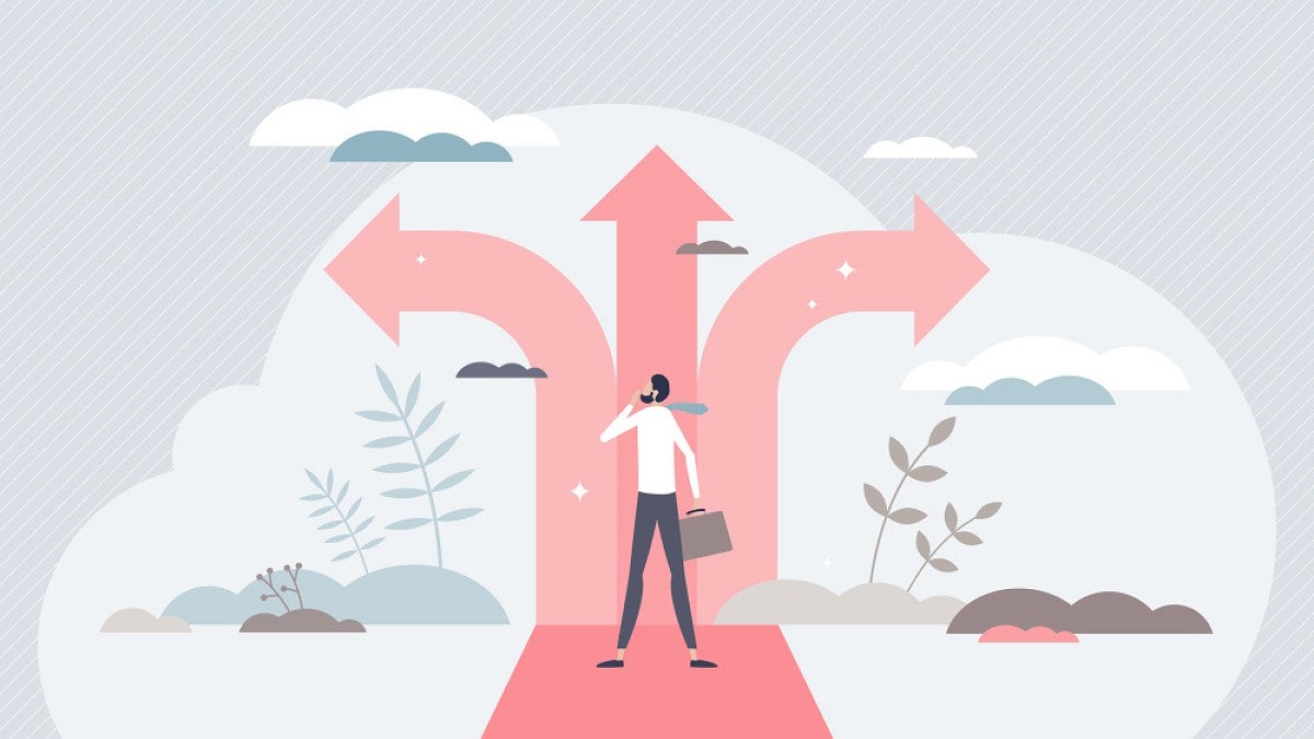 Illustration of a man facing choices