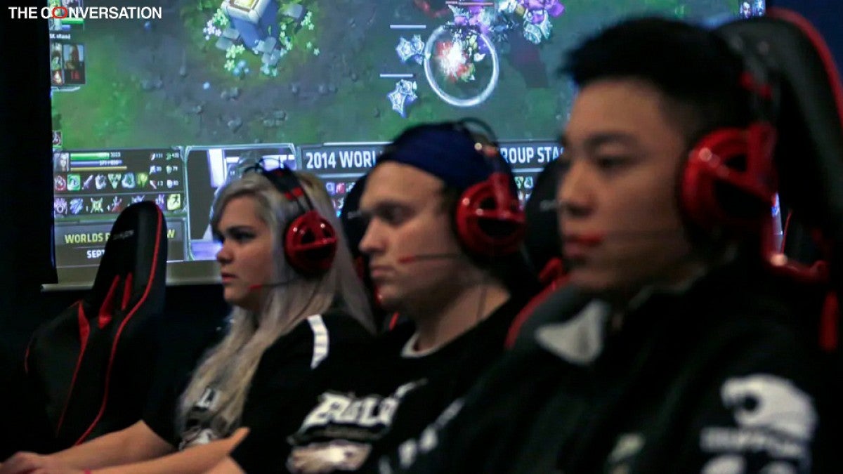 College videogame team members practice League of Legends.