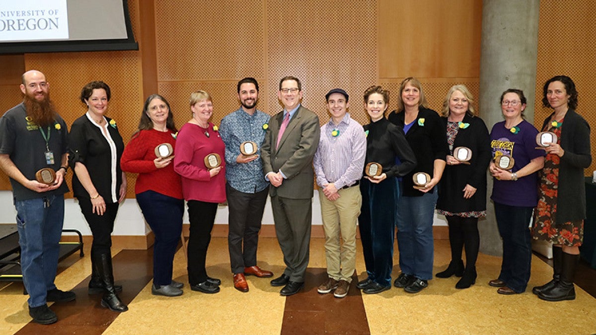 Outstanding Employee Award recipients 2019 with President Schill