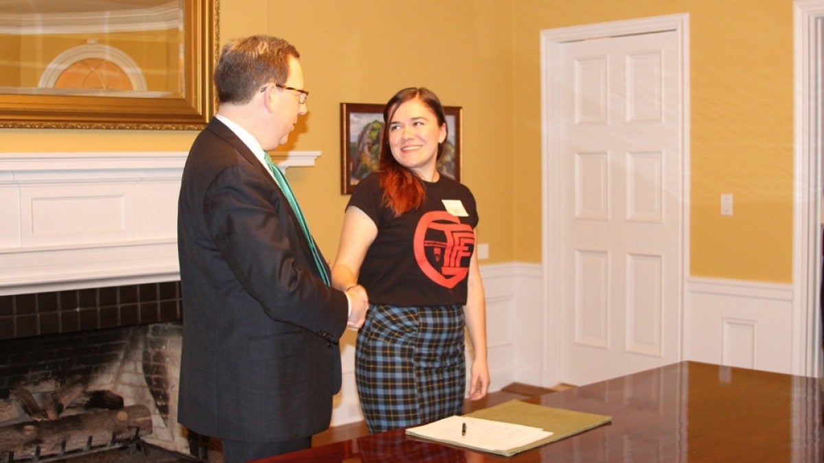 President Michael and GTFF President Kadie Manion at the signing ceremony.