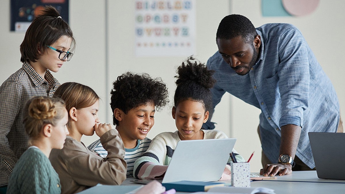 Teacher and students