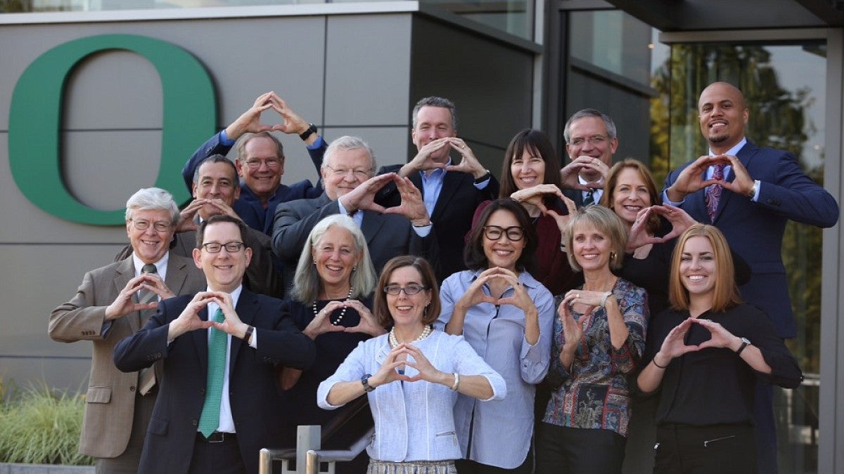 Oregon Gov. Kate Brown met with the UO Board of Trustees at their September meeting