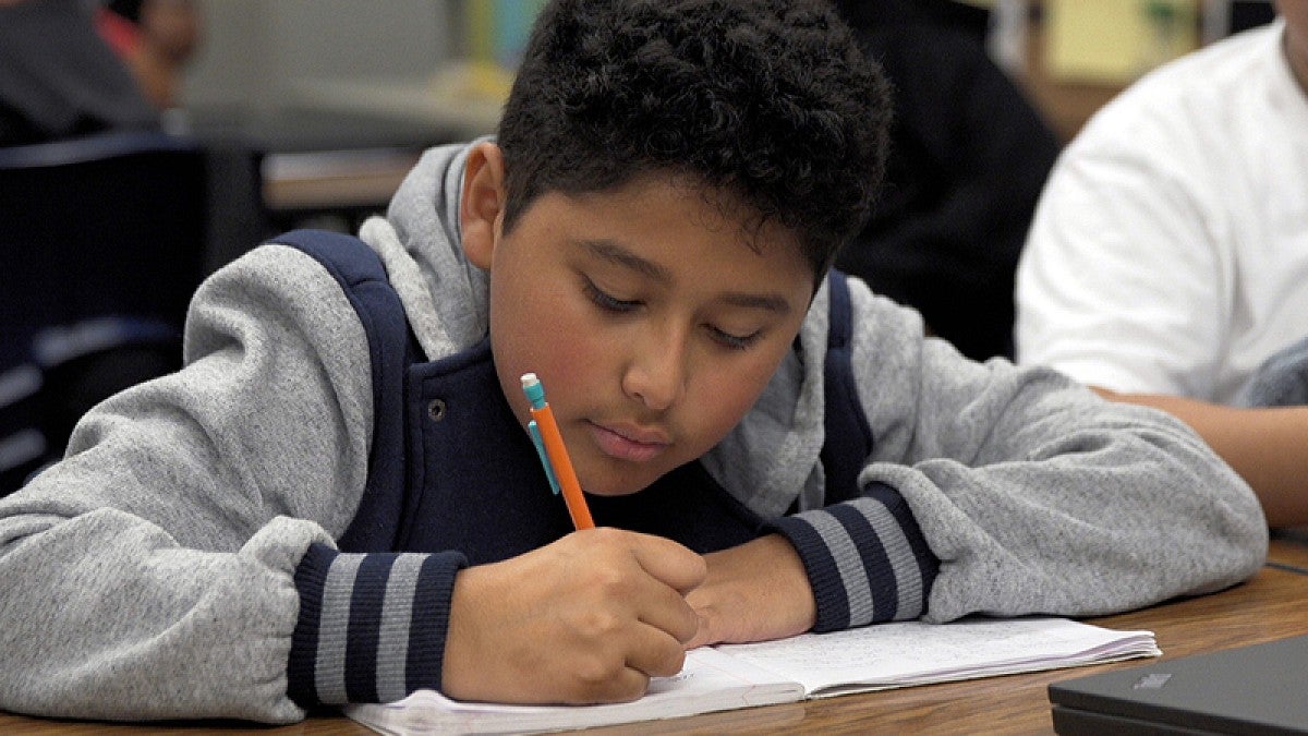 Middle school student studying
