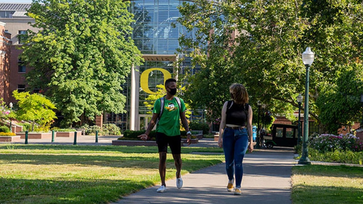 Students wearing masks on campus