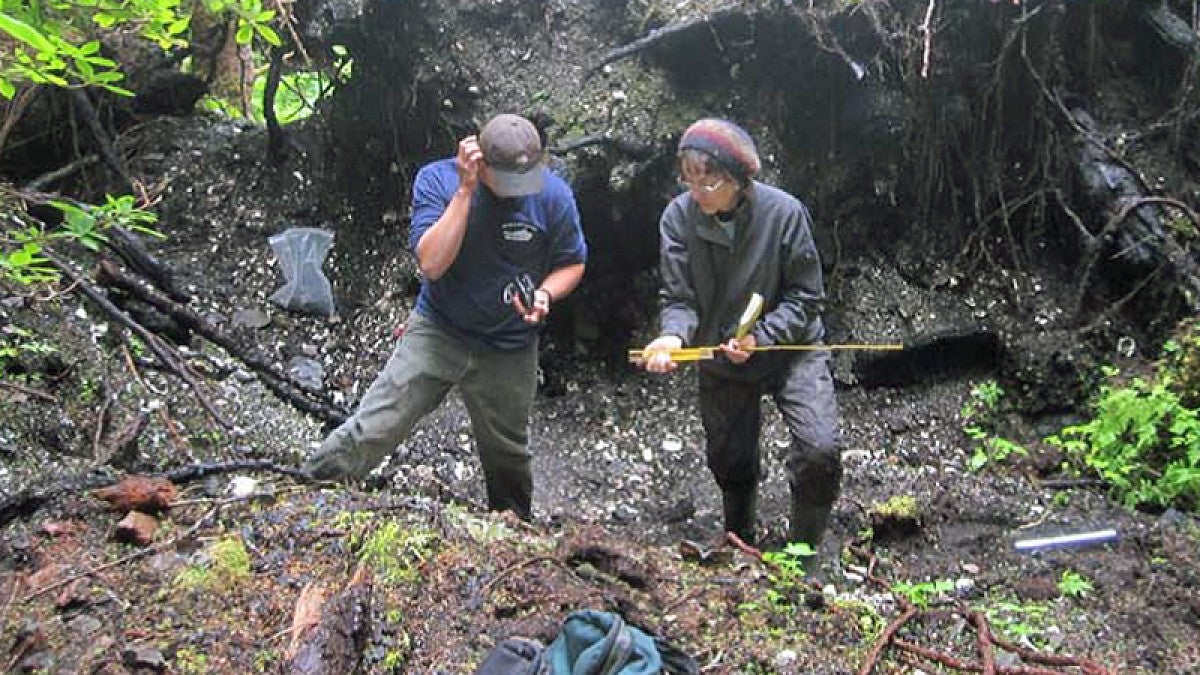 Madonna Moss in the field at Alaskan archaeological site