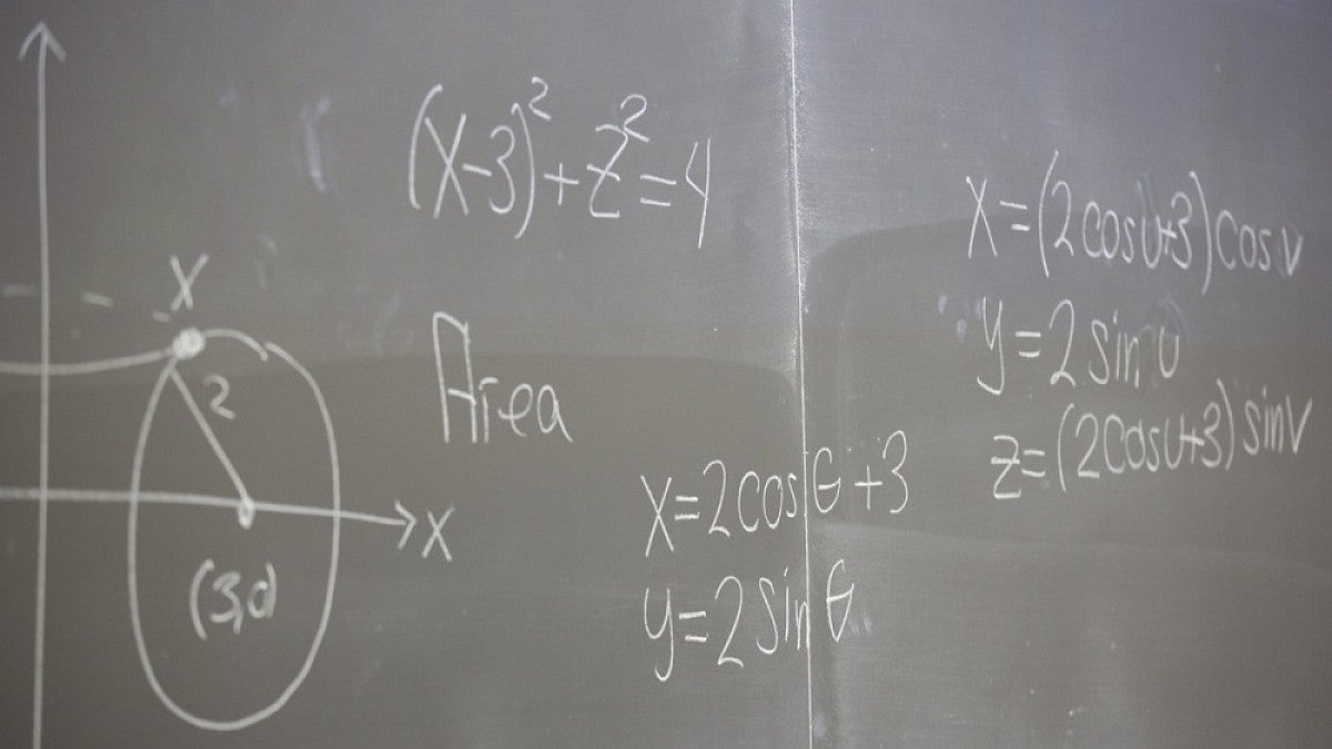 Math problems on chalkboard