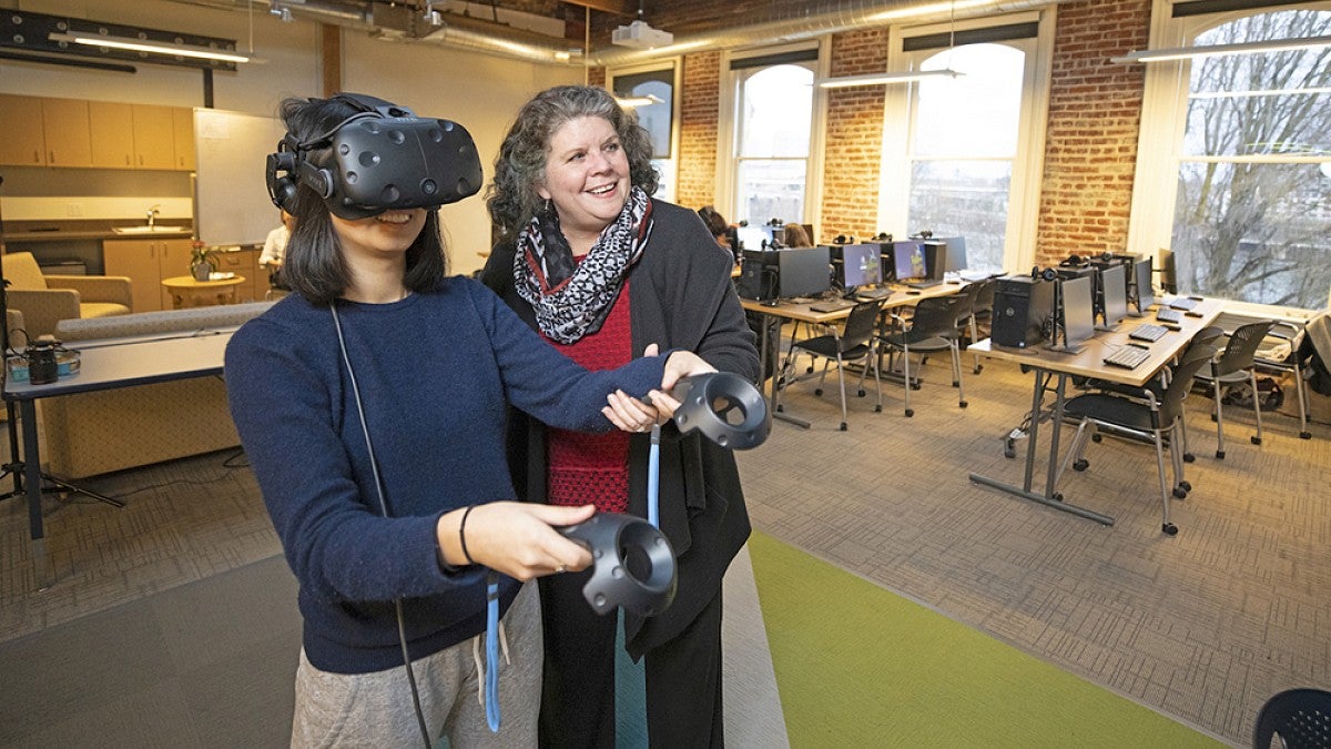Person using virtual reality headset
