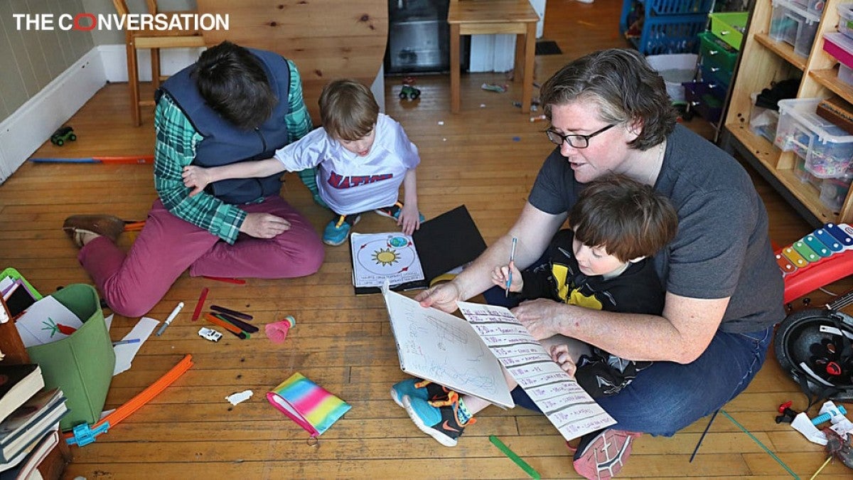 Parents at home with children