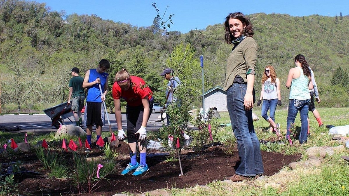 Volunteers at a replanting project