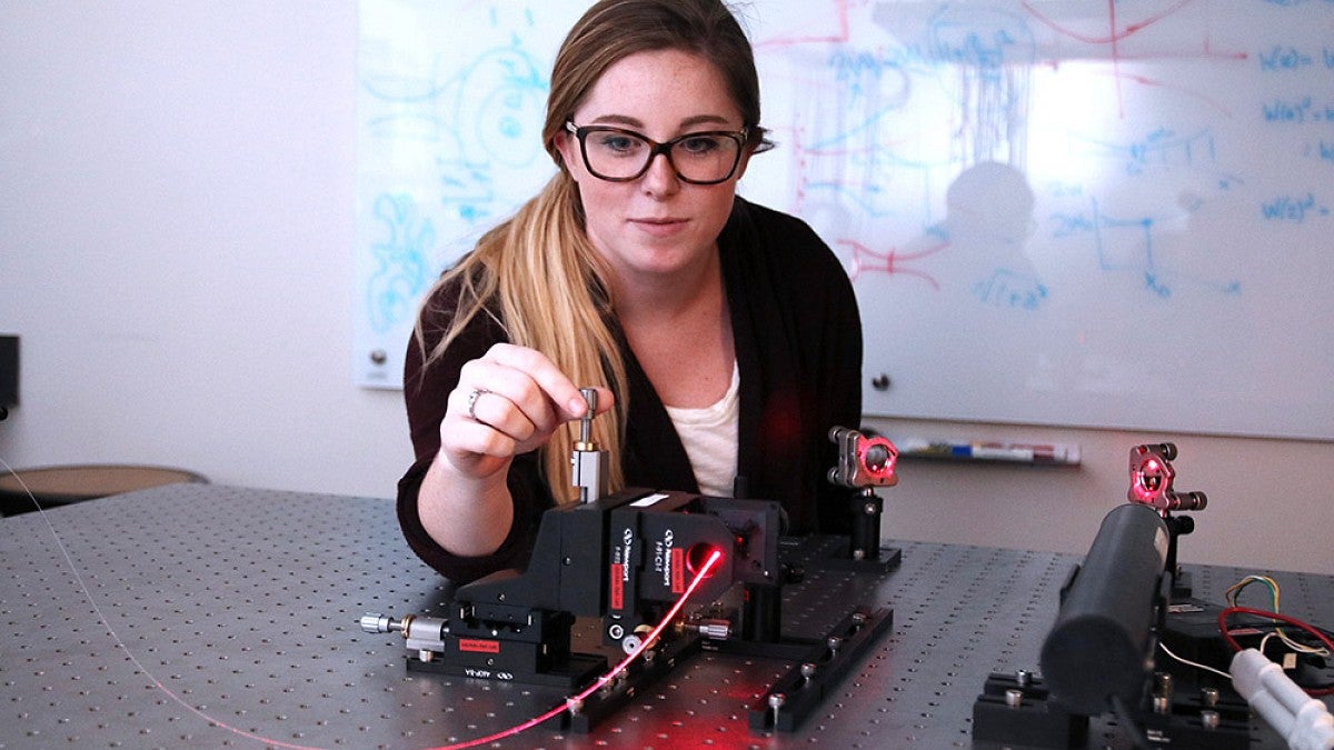 Student in physics lab