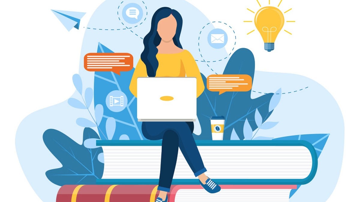 Illustration of woman studying