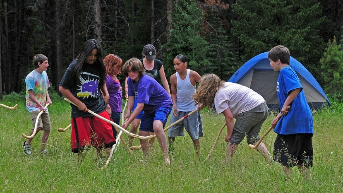 Native American students playing shinney