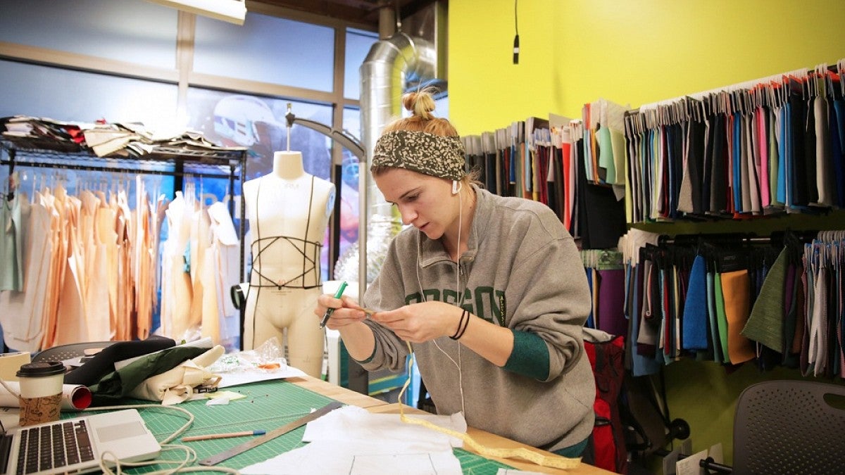 Student in sports product design lab in Portland