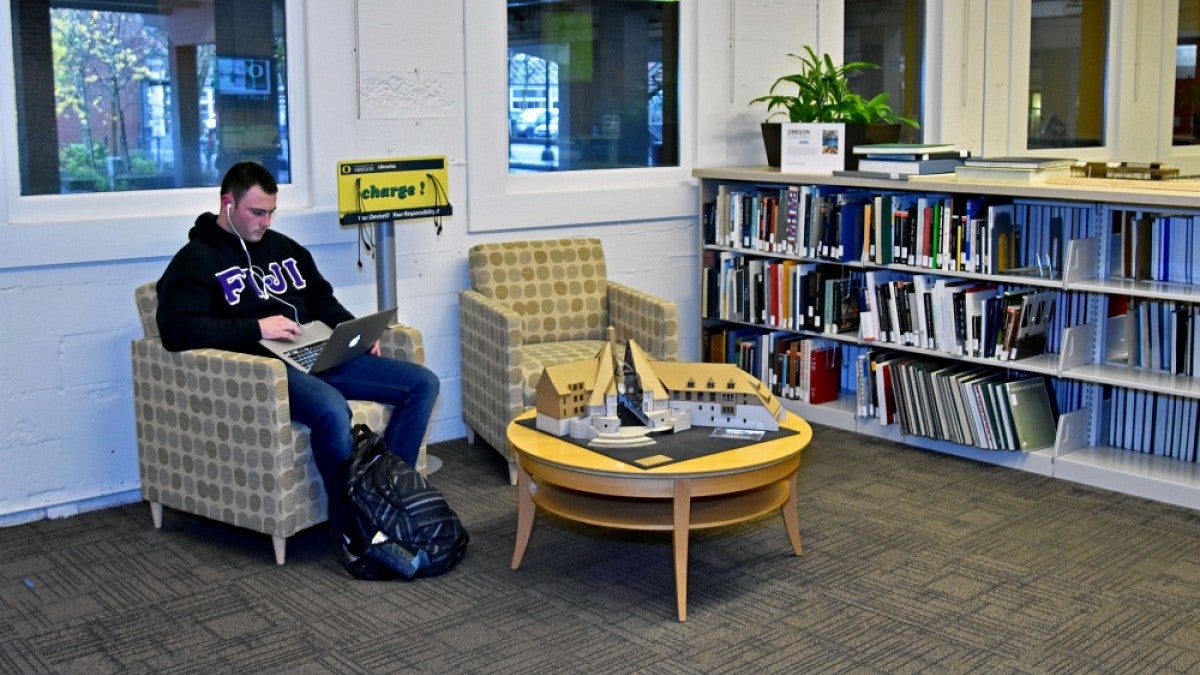 Student in library
