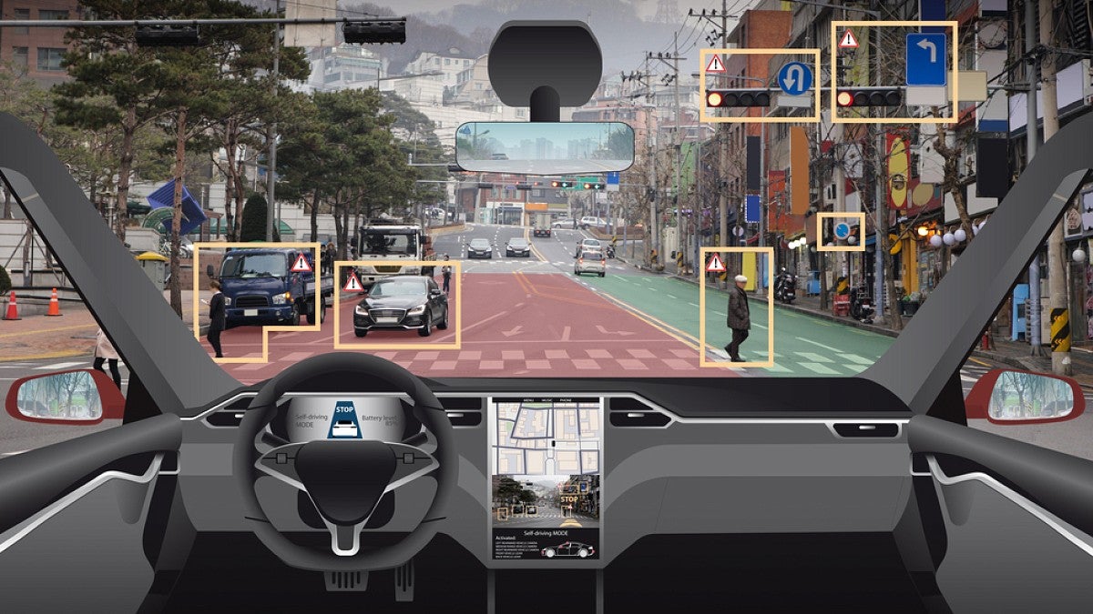 View through windshield of smart car
