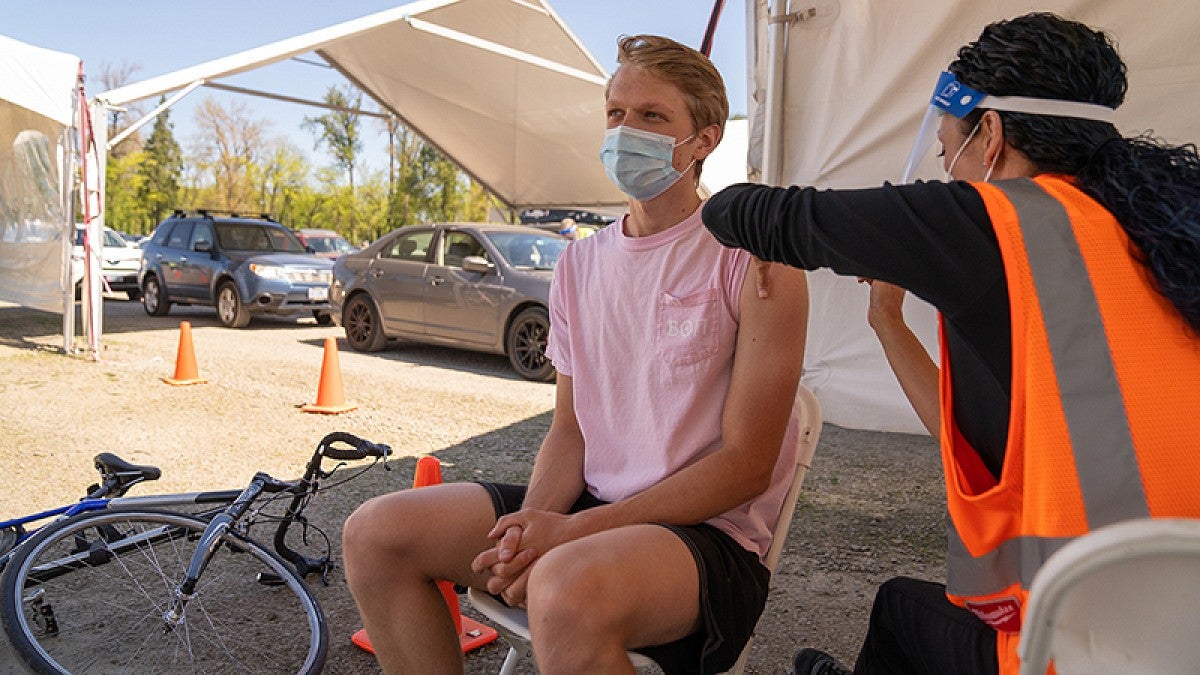 Student getting vaccination