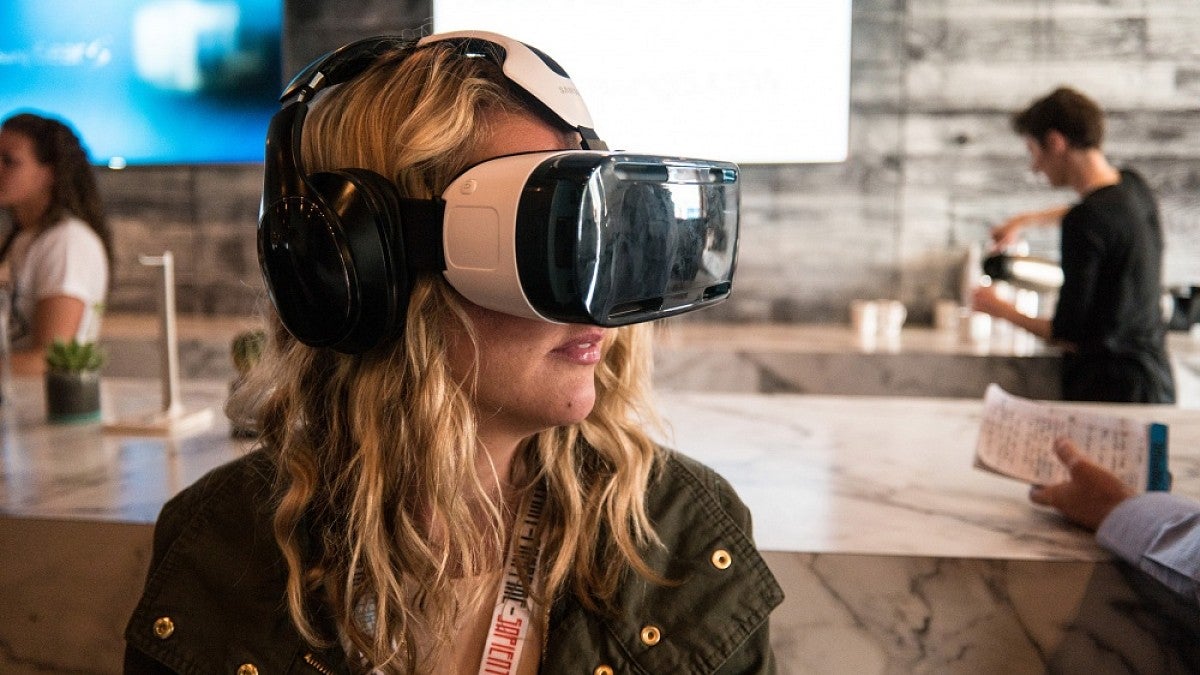 Woman wearing VR headset