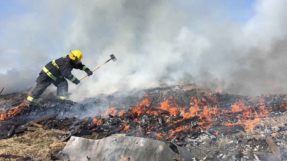 Wildland firefighter working on blaze