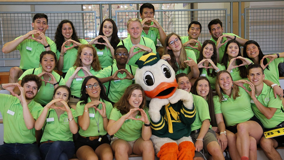 Student volunteers get some time with the Duck