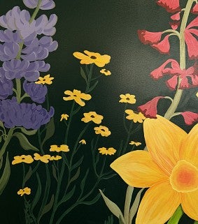 Flowers of yellow, purple and red