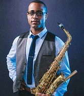 Chris Brown with saxophone