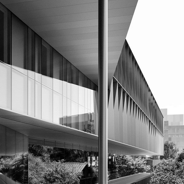 A black and white concept image of a building