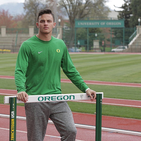 Devon Allen on the track at Hayward Field